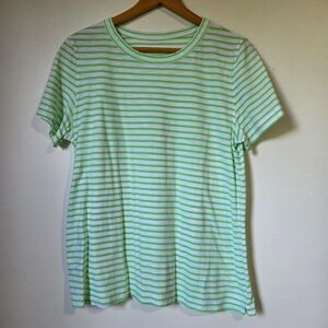 EUC LOFT WHITE LIME GREEN STRIPED SHORT SLEEVES TEE SIZE L